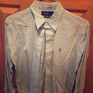 Light blue gingham polo button down